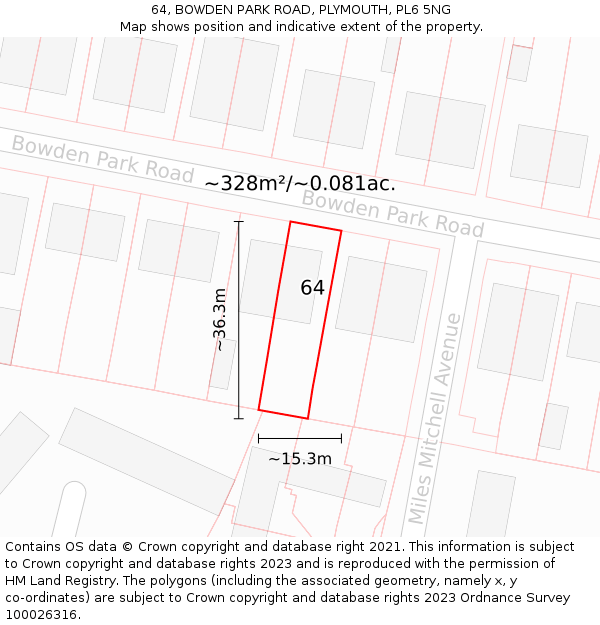 64, BOWDEN PARK ROAD, PLYMOUTH, PL6 5NG: Plot and title map