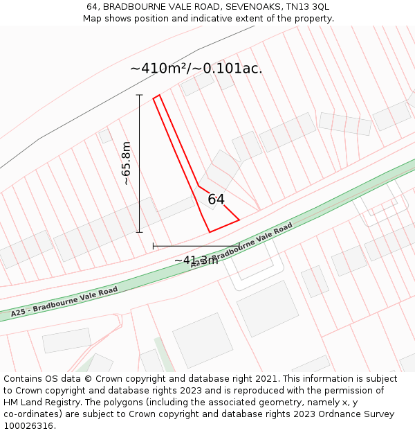 64, BRADBOURNE VALE ROAD, SEVENOAKS, TN13 3QL: Plot and title map