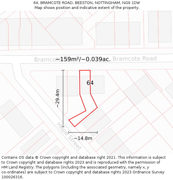 64, BRAMCOTE ROAD, BEESTON, NOTTINGHAM, NG9 1DW: Plot and title map