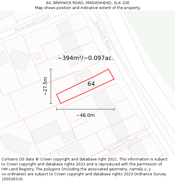 64, BRAYWICK ROAD, MAIDENHEAD, SL6 1DE: Plot and title map