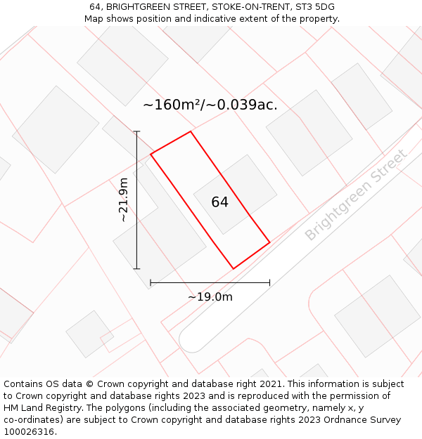 64, BRIGHTGREEN STREET, STOKE-ON-TRENT, ST3 5DG: Plot and title map