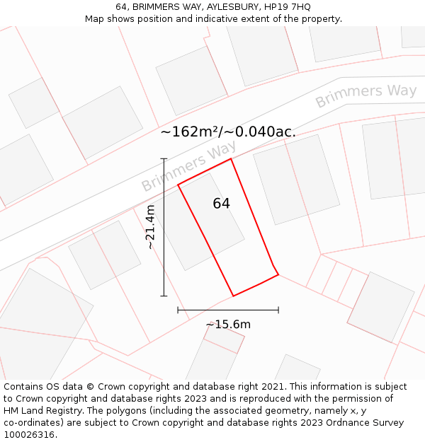 64, BRIMMERS WAY, AYLESBURY, HP19 7HQ: Plot and title map