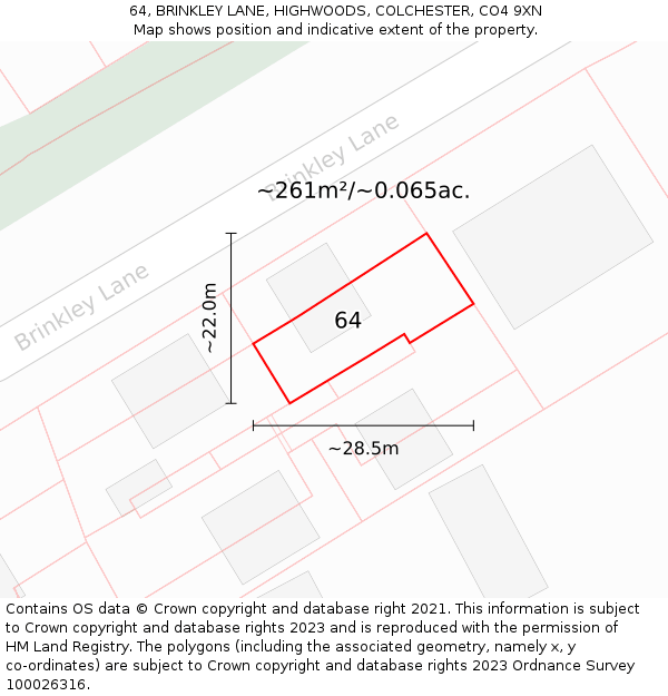 64, BRINKLEY LANE, HIGHWOODS, COLCHESTER, CO4 9XN: Plot and title map