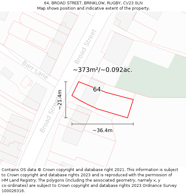 64, BROAD STREET, BRINKLOW, RUGBY, CV23 0LN: Plot and title map