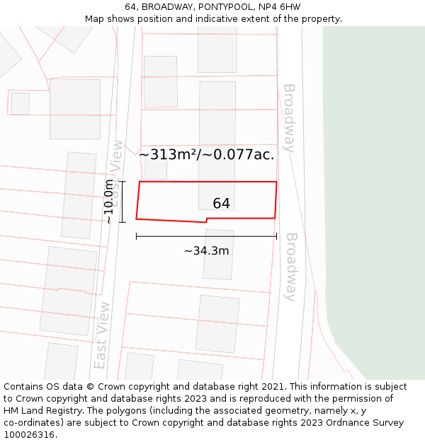 64, BROADWAY, PONTYPOOL, NP4 6HW: Plot and title map