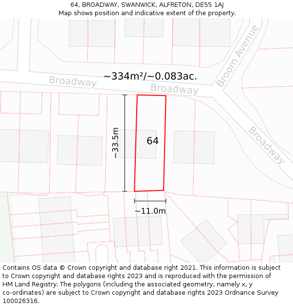 64, BROADWAY, SWANWICK, ALFRETON, DE55 1AJ: Plot and title map