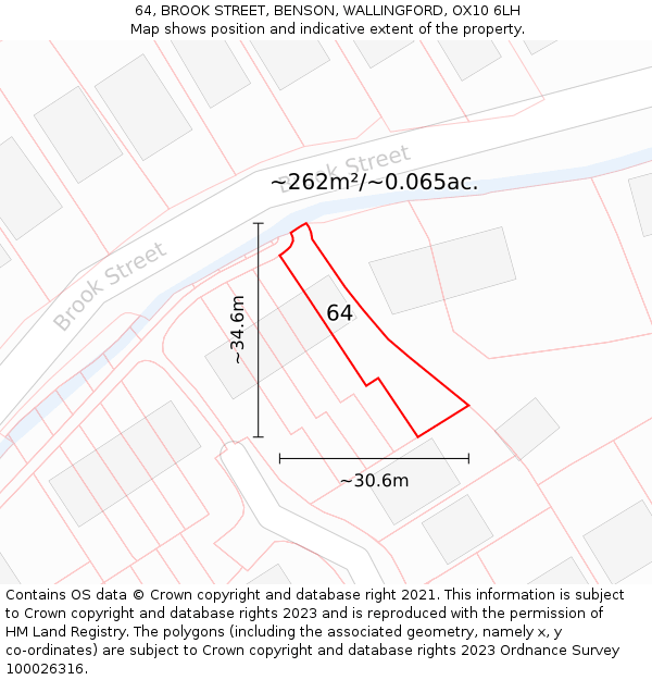 64, BROOK STREET, BENSON, WALLINGFORD, OX10 6LH: Plot and title map