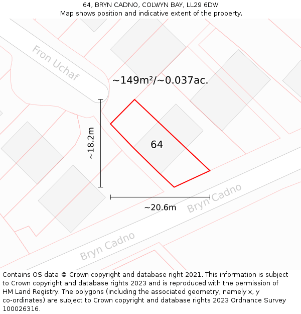 64, BRYN CADNO, COLWYN BAY, LL29 6DW: Plot and title map