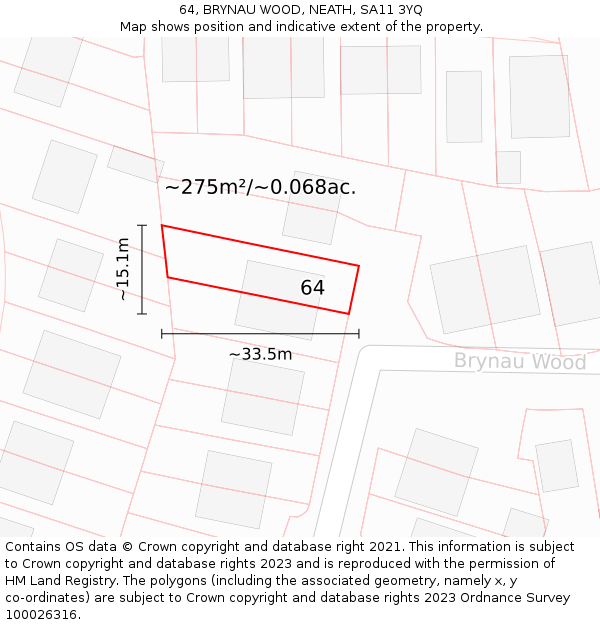 64, BRYNAU WOOD, NEATH, SA11 3YQ: Plot and title map