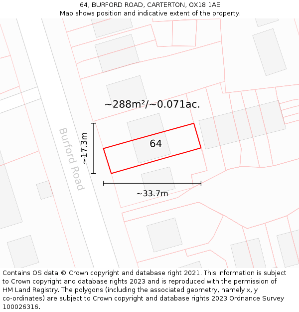 64, BURFORD ROAD, CARTERTON, OX18 1AE: Plot and title map