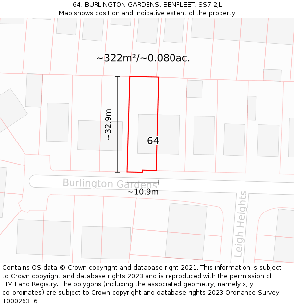 64, BURLINGTON GARDENS, BENFLEET, SS7 2JL: Plot and title map