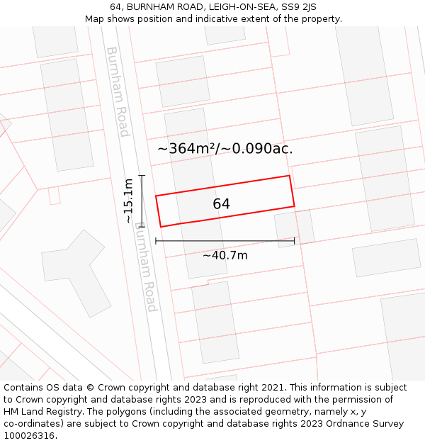 64, BURNHAM ROAD, LEIGH-ON-SEA, SS9 2JS: Plot and title map