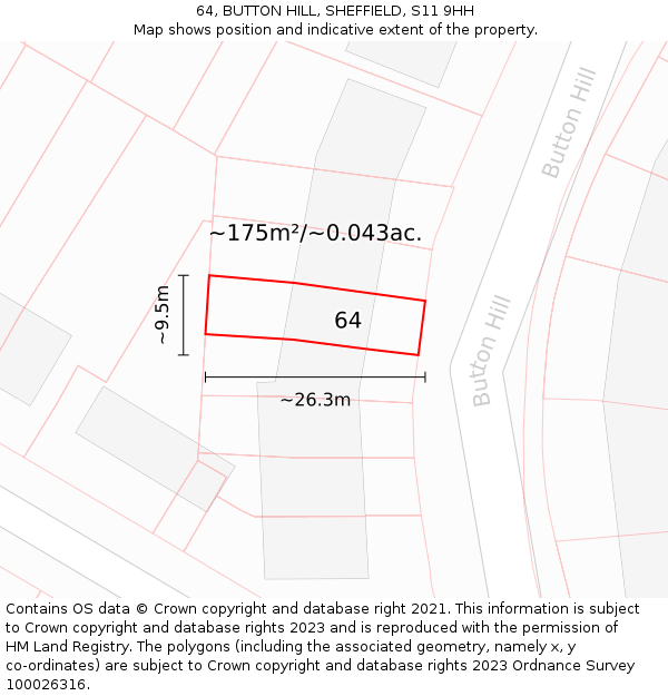 64, BUTTON HILL, SHEFFIELD, S11 9HH: Plot and title map