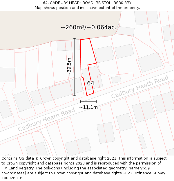 64, CADBURY HEATH ROAD, BRISTOL, BS30 8BY: Plot and title map