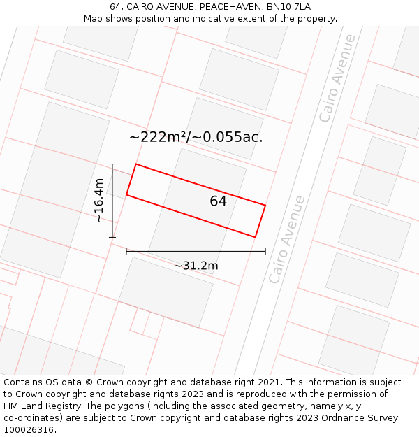 64, CAIRO AVENUE, PEACEHAVEN, BN10 7LA: Plot and title map