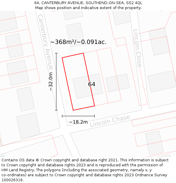 64, CANTERBURY AVENUE, SOUTHEND-ON-SEA, SS2 4QL: Plot and title map