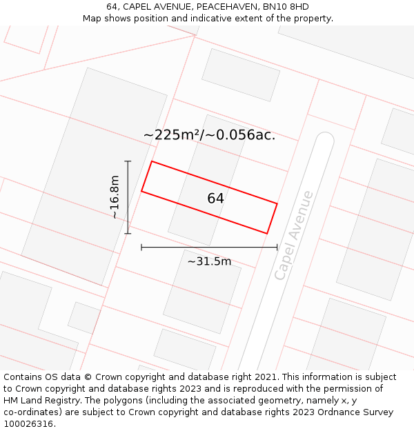 64, CAPEL AVENUE, PEACEHAVEN, BN10 8HD: Plot and title map