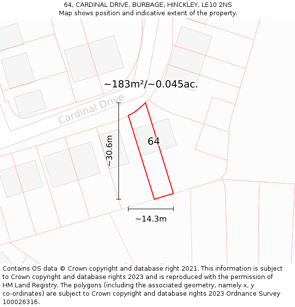 64, CARDINAL DRIVE, BURBAGE, HINCKLEY, LE10 2NS: Plot and title map