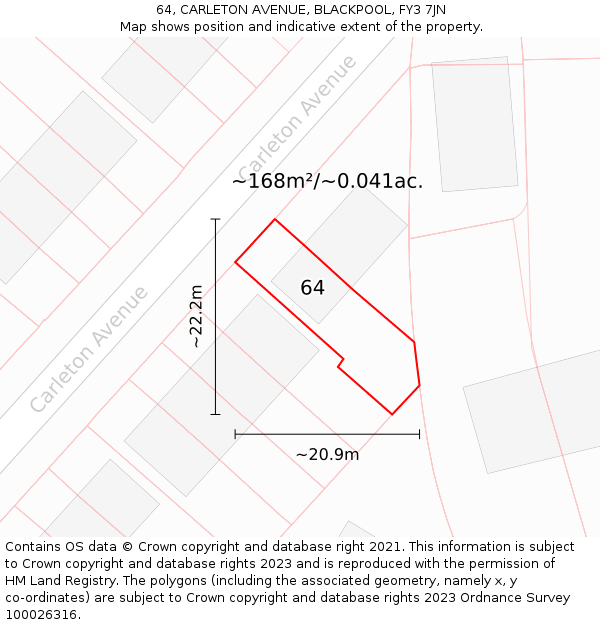 64, CARLETON AVENUE, BLACKPOOL, FY3 7JN: Plot and title map