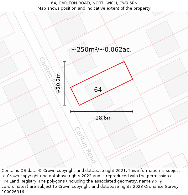 64, CARLTON ROAD, NORTHWICH, CW9 5PN: Plot and title map