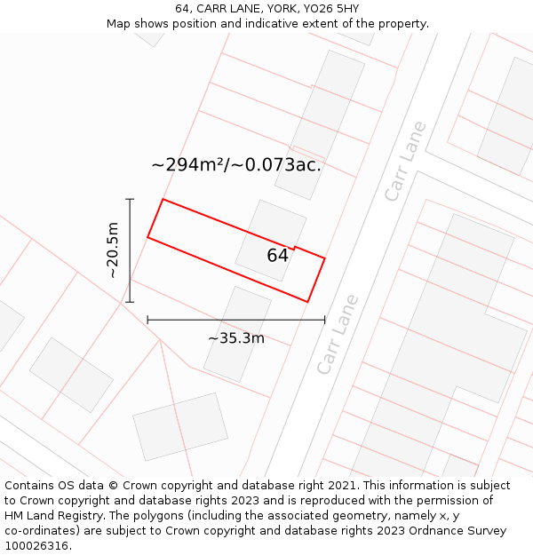 64, CARR LANE, YORK, YO26 5HY: Plot and title map