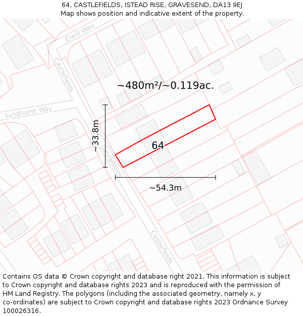 64, CASTLEFIELDS, ISTEAD RISE, GRAVESEND, DA13 9EJ: Plot and title map