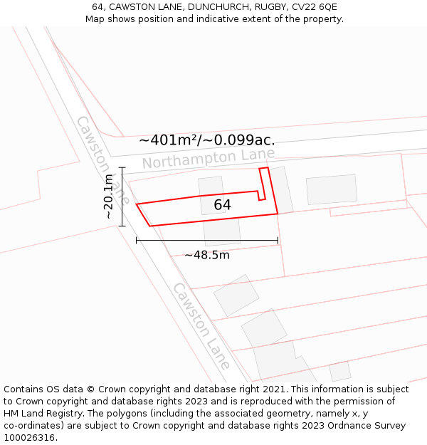 64, CAWSTON LANE, DUNCHURCH, RUGBY, CV22 6QE: Plot and title map