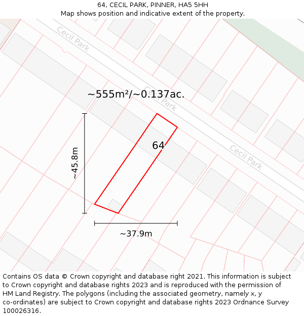 64, CECIL PARK, PINNER, HA5 5HH: Plot and title map