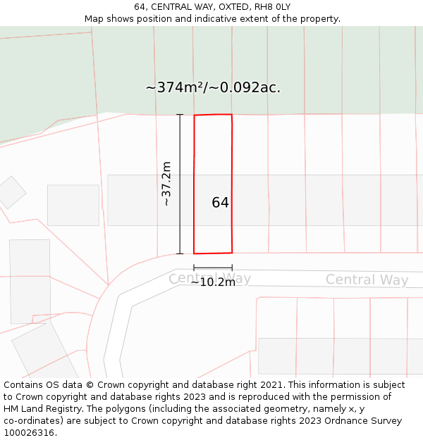 64, CENTRAL WAY, OXTED, RH8 0LY: Plot and title map