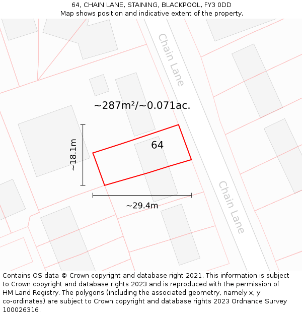 64, CHAIN LANE, STAINING, BLACKPOOL, FY3 0DD: Plot and title map