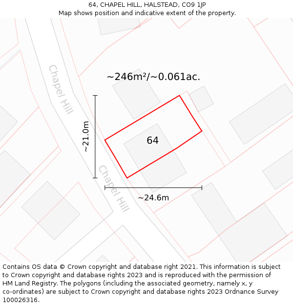 64, CHAPEL HILL, HALSTEAD, CO9 1JP: Plot and title map