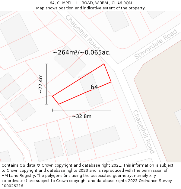 64, CHAPELHILL ROAD, WIRRAL, CH46 9QN: Plot and title map