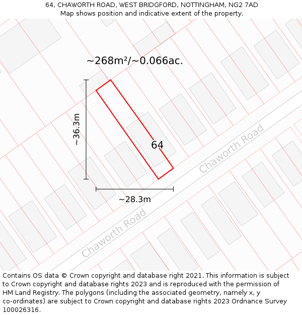 64, CHAWORTH ROAD, WEST BRIDGFORD, NOTTINGHAM, NG2 7AD: Plot and title map