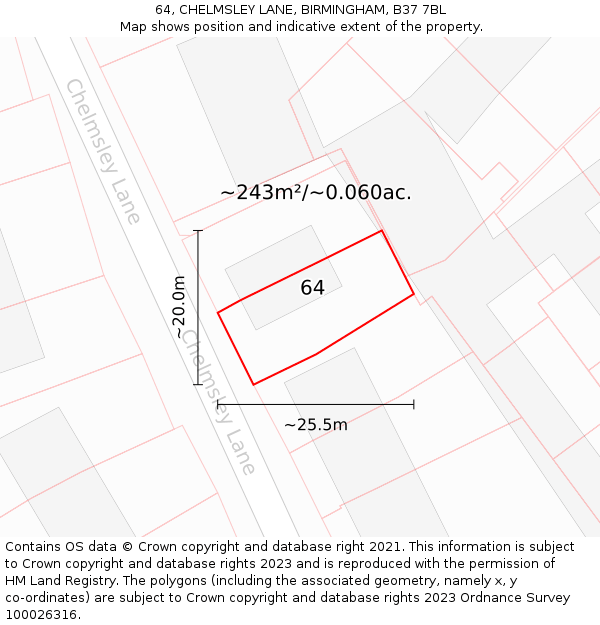 64, CHELMSLEY LANE, BIRMINGHAM, B37 7BL: Plot and title map