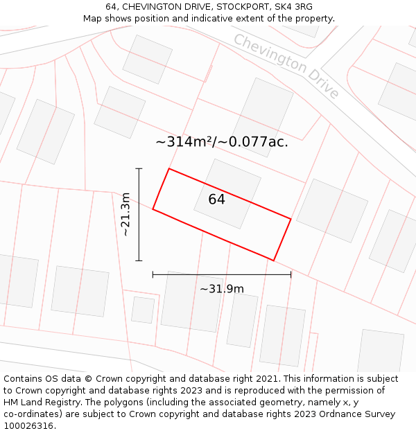 64, CHEVINGTON DRIVE, STOCKPORT, SK4 3RG: Plot and title map