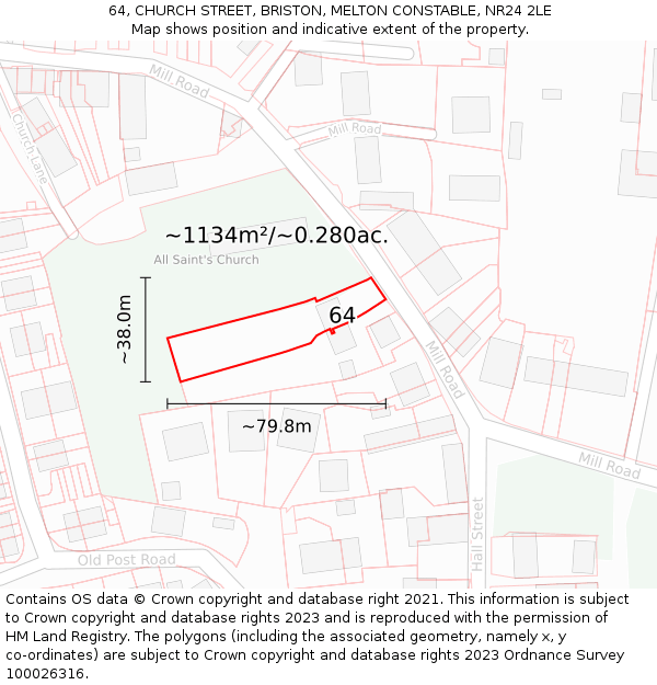 64, CHURCH STREET, BRISTON, MELTON CONSTABLE, NR24 2LE: Plot and title map