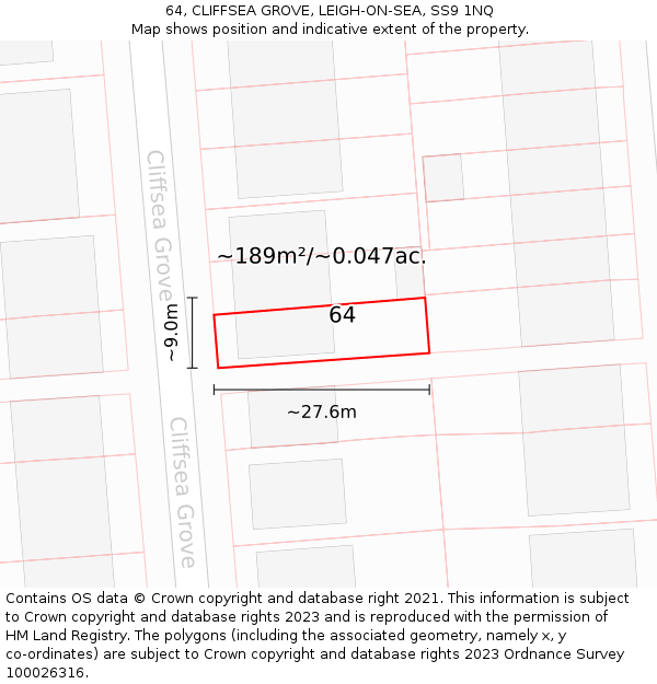 64, CLIFFSEA GROVE, LEIGH-ON-SEA, SS9 1NQ: Plot and title map