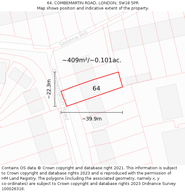 64, COMBEMARTIN ROAD, LONDON, SW18 5PR: Plot and title map