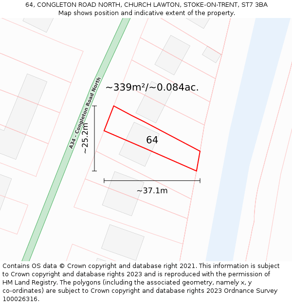 64, CONGLETON ROAD NORTH, CHURCH LAWTON, STOKE-ON-TRENT, ST7 3BA: Plot and title map