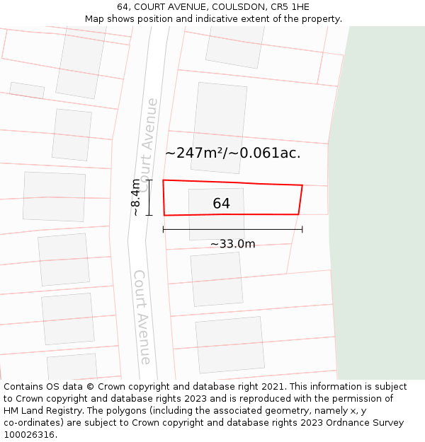 64, COURT AVENUE, COULSDON, CR5 1HE: Plot and title map