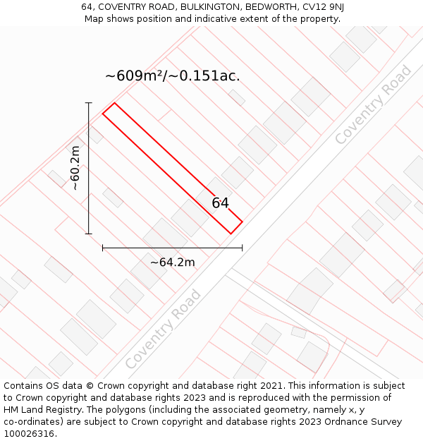 64, COVENTRY ROAD, BULKINGTON, BEDWORTH, CV12 9NJ: Plot and title map