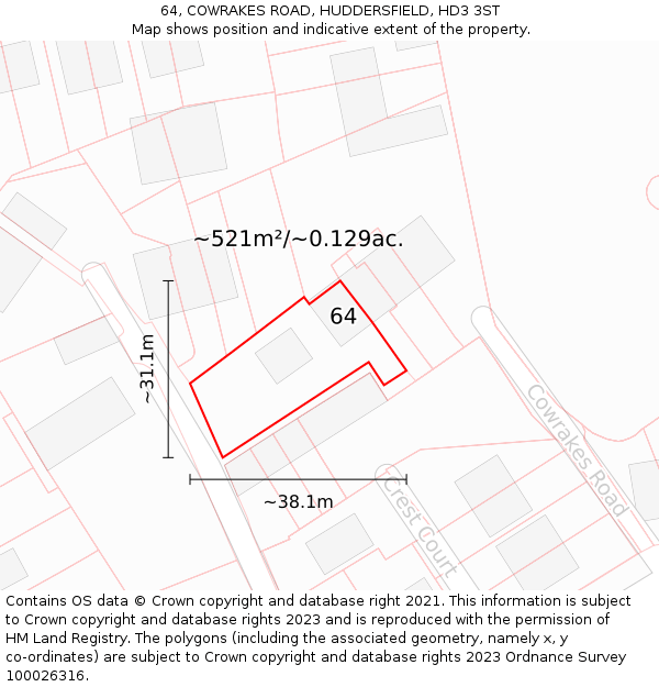 64, COWRAKES ROAD, HUDDERSFIELD, HD3 3ST: Plot and title map