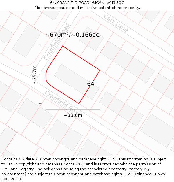 64, CRANFIELD ROAD, WIGAN, WN3 5QG: Plot and title map