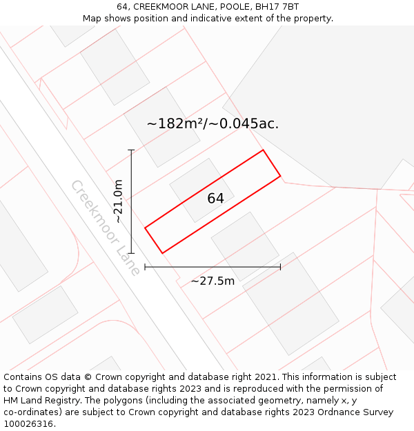 64, CREEKMOOR LANE, POOLE, BH17 7BT: Plot and title map