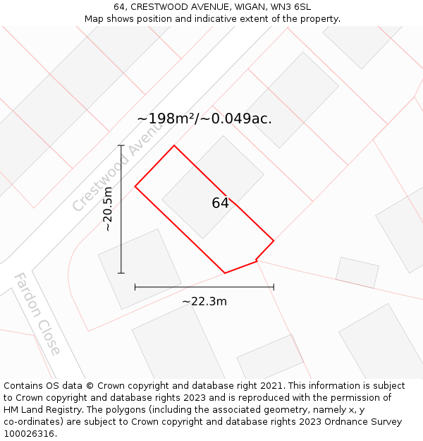 64, CRESTWOOD AVENUE, WIGAN, WN3 6SL: Plot and title map