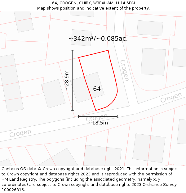 64, CROGEN, CHIRK, WREXHAM, LL14 5BN: Plot and title map