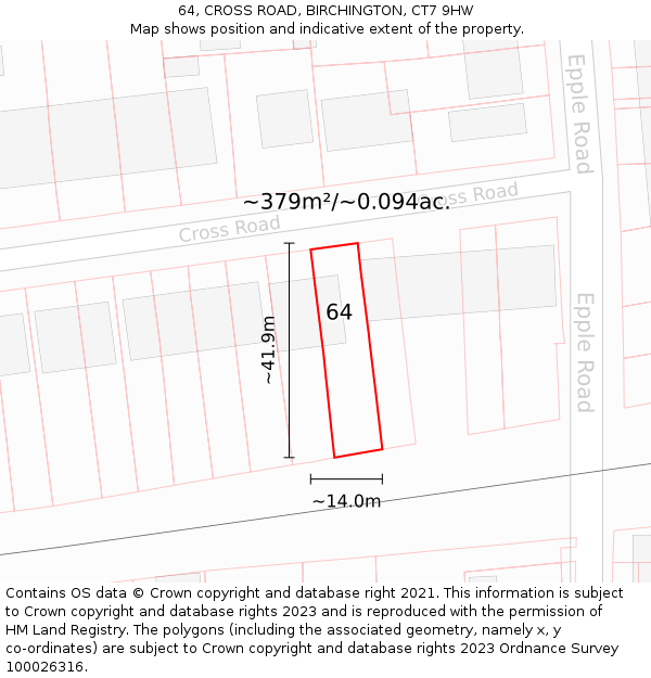 64, CROSS ROAD, BIRCHINGTON, CT7 9HW: Plot and title map