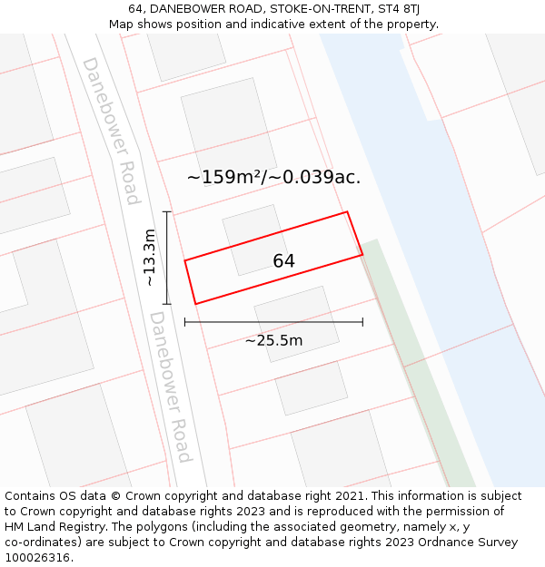 64, DANEBOWER ROAD, STOKE-ON-TRENT, ST4 8TJ: Plot and title map