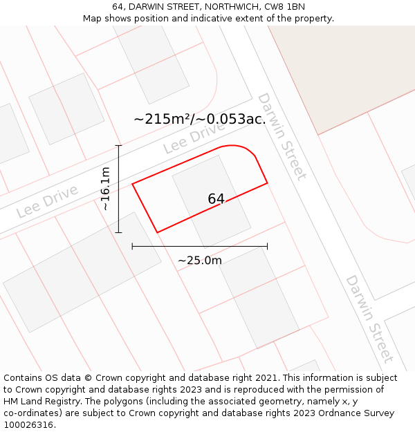 64, DARWIN STREET, NORTHWICH, CW8 1BN: Plot and title map