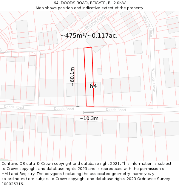 64, DOODS ROAD, REIGATE, RH2 0NW: Plot and title map